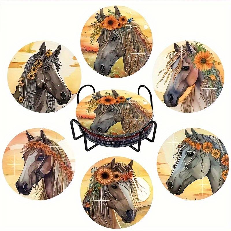 Diamond Painting Horse Coasters Kits With Holder For Adults - Temu
